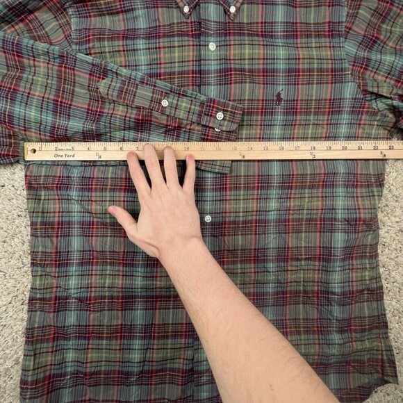 Ralph Lauren Button Up Shirt Cotton 16 Large Green Red Orange Plaid Classic Fit - Picture 4 of 8